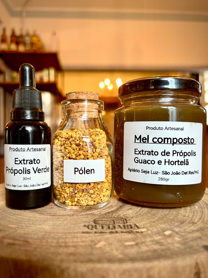 Kit Apiário Seja Luz - Mel Composo + Pólen + Extrato de Própolis Verde