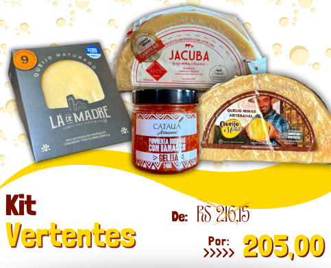 Kit Vertentes - Queijo Lá de Madre 9 meses - Queijo Jacuba - Queijo Matuto - Geleia de Pimenta Biquinho com Damasco Catauá
